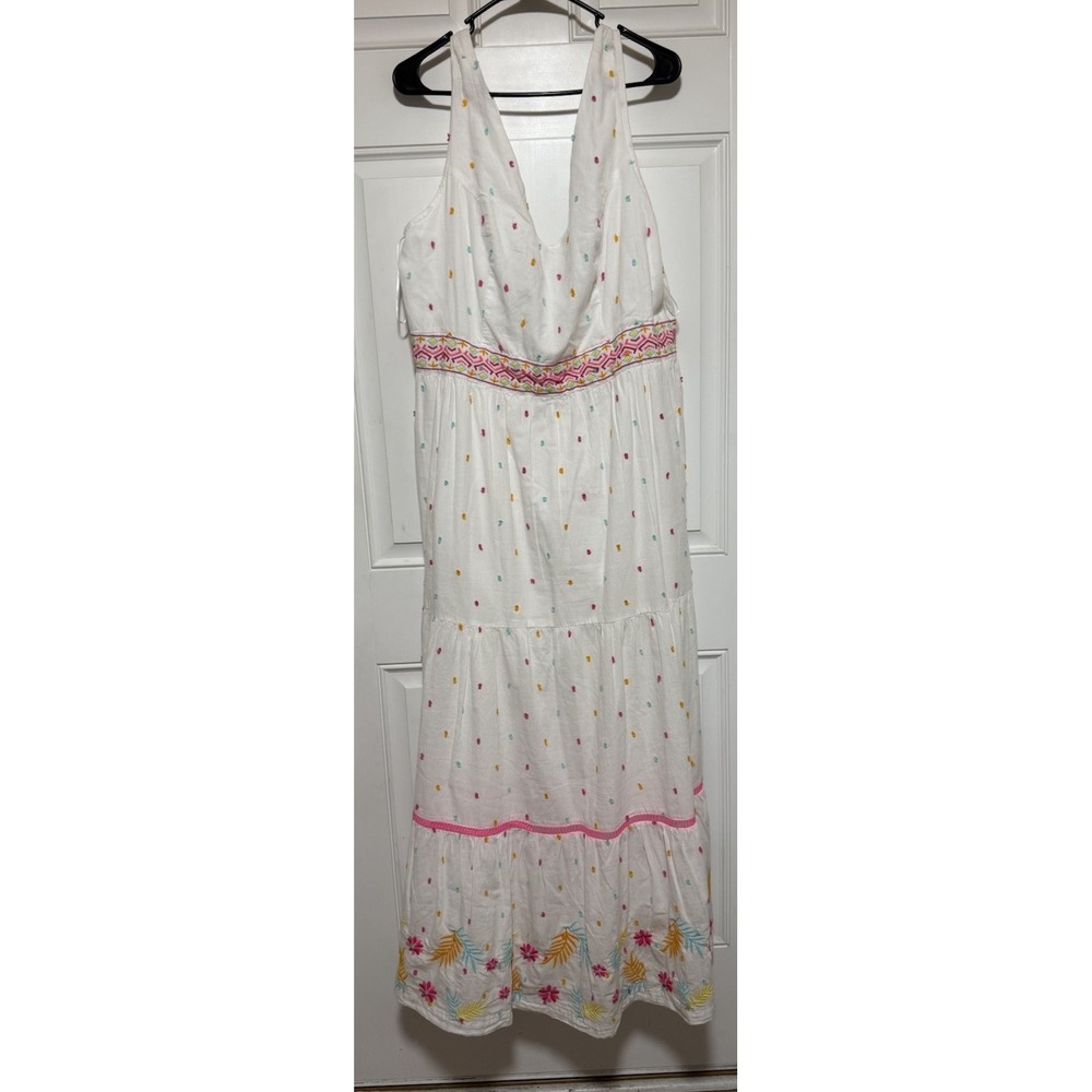 Crown & Ivy Women's 18W Sleeveless Tie Back White Maxi Dress Cottage Core